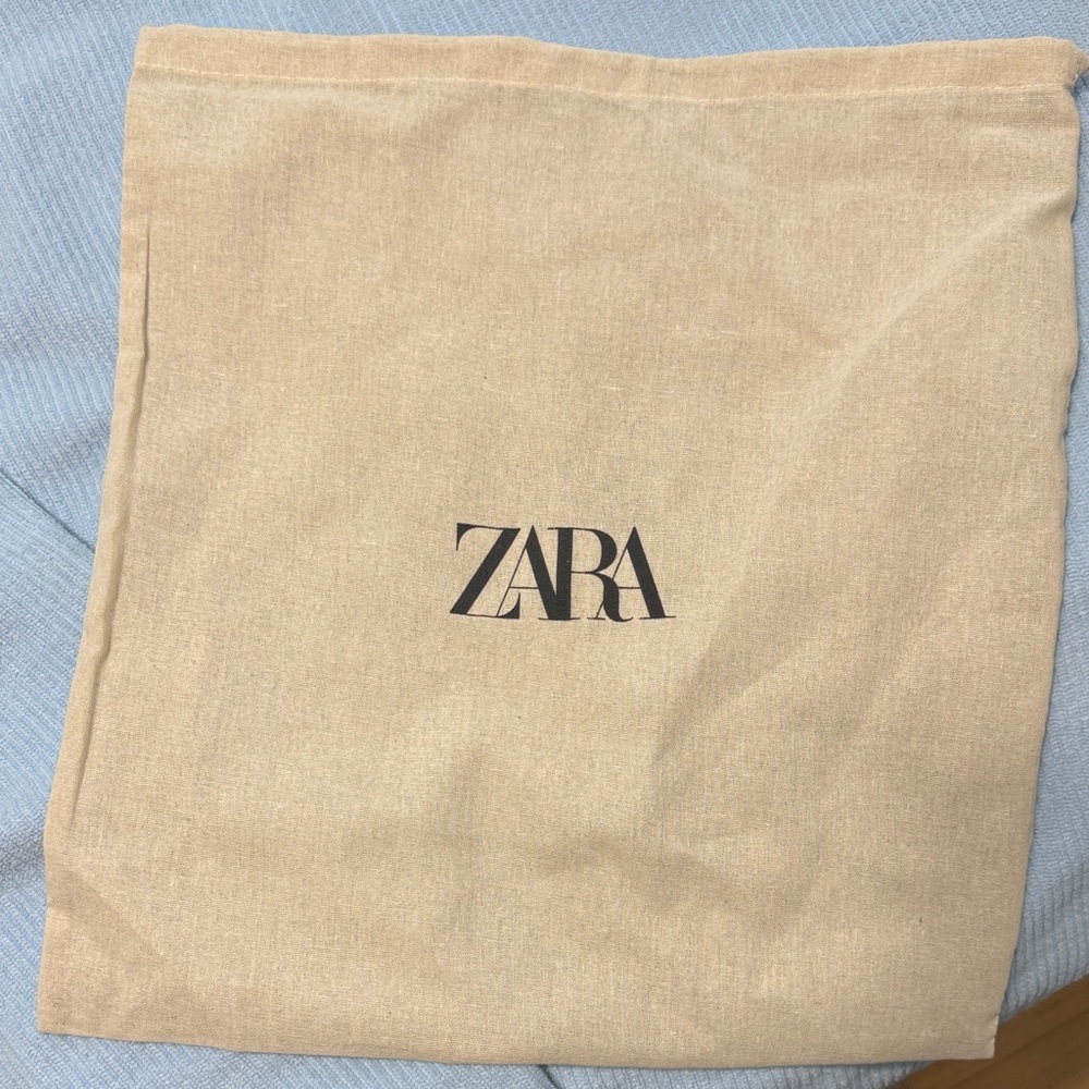 Zara Natural Beige Canvas Logo Pouch